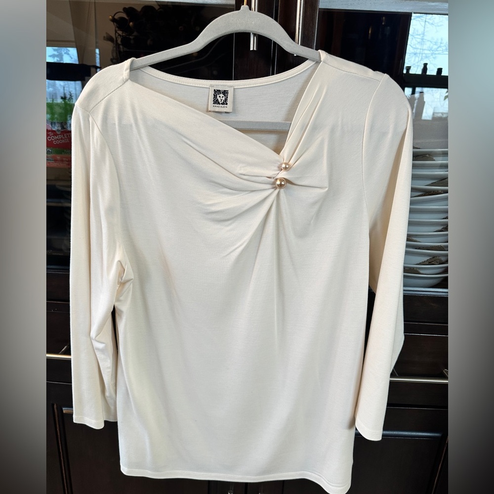 Anne Klein Cream Top with Pearl Accent
